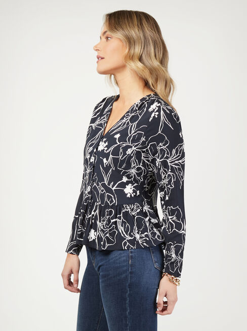 Everly Button Thru Top, Floral, hi-res