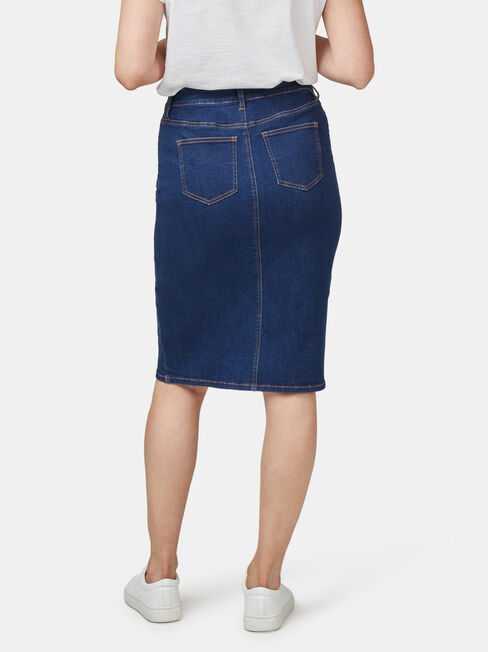 Denim Button Thru Skirt, Blue, hi-res