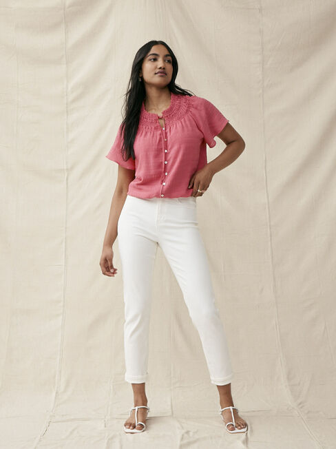 Brooke High Waisted Tapered Crop Jeans, White, hi-res