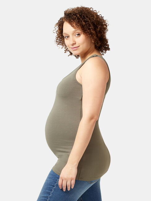 Post Maternity Cotton Nursing Tank, Green, hi-res