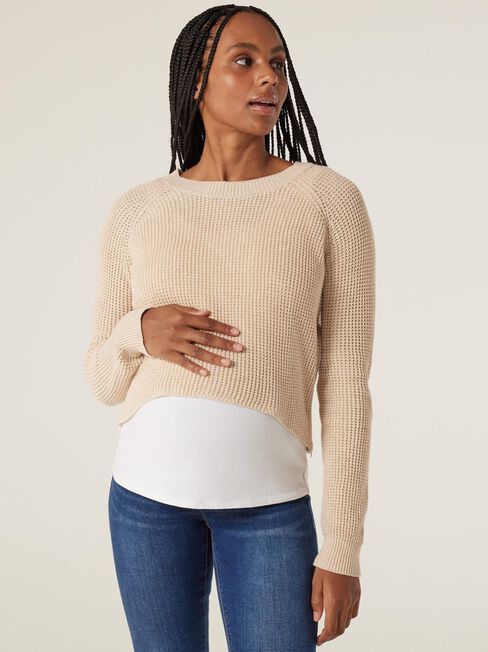 Michelle Side Zip Maternity Pullover,  Oatmeal Marle, hi-res