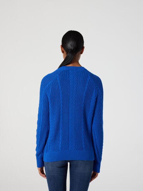 Lawrence Raglan Cable Knit, Blue, hi-res