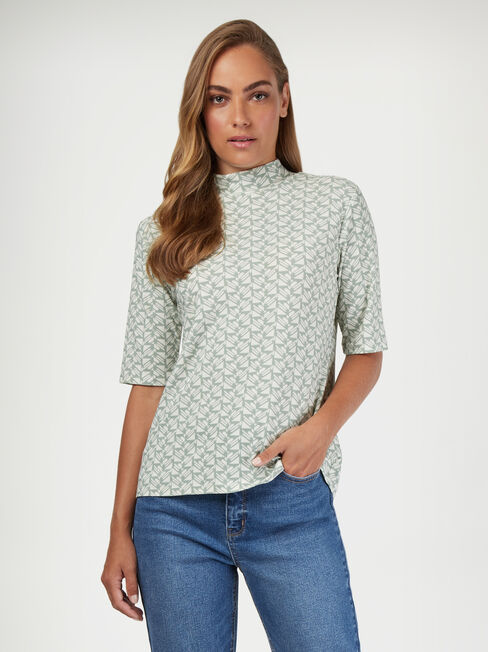 Milly Mock Neck Geo, Green, hi-res