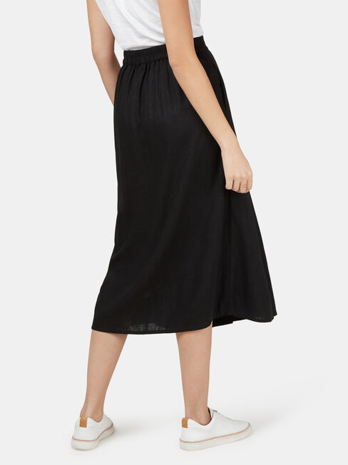 Daisy Button Front Skirt, Black, hi-res