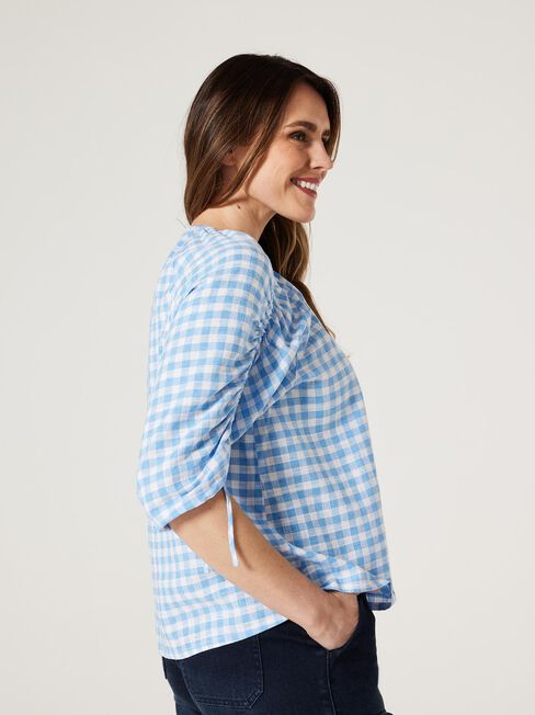 Delanie Ruched Top, Blue Gingham, hi-res