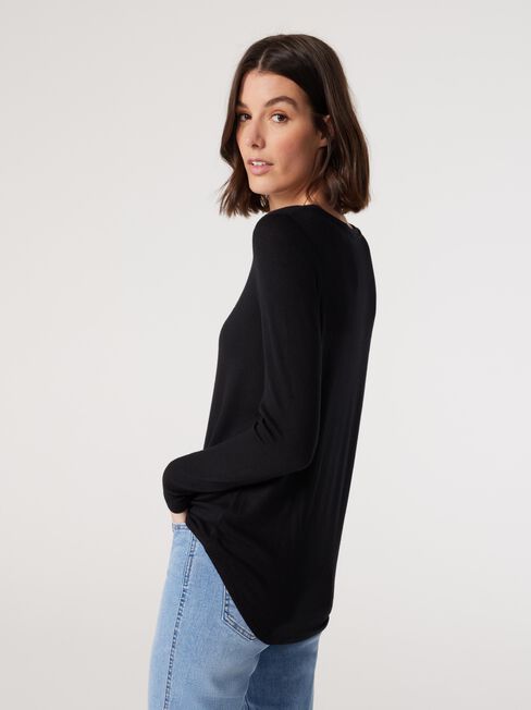 Lottie Soft Touch Curve Hem Pullover, Black, hi-res