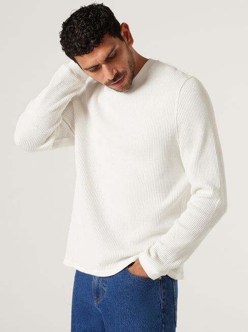 Berlin Waffle Crew Neck Long Sleeve Tee, Chalk, hi-res