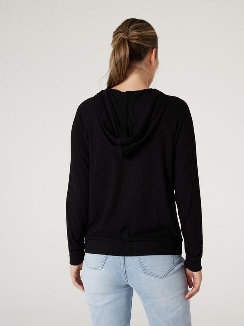 Khloe Rib Hoodie, Black, hi-res