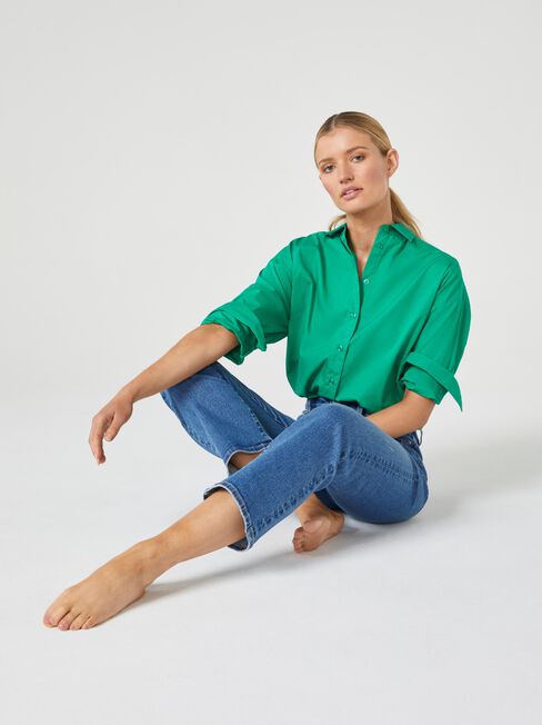Eve Button Through Shirt, Green, hi-res