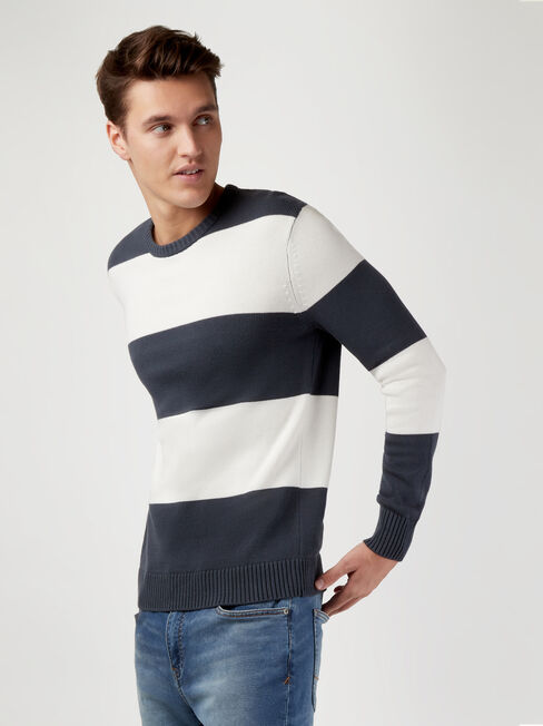 Louis Stripe Crew Knit, Blue, hi-res