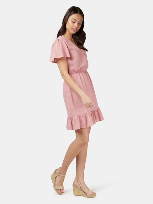 Harmony Flutter Sleeve Dress, Pink, hi-res