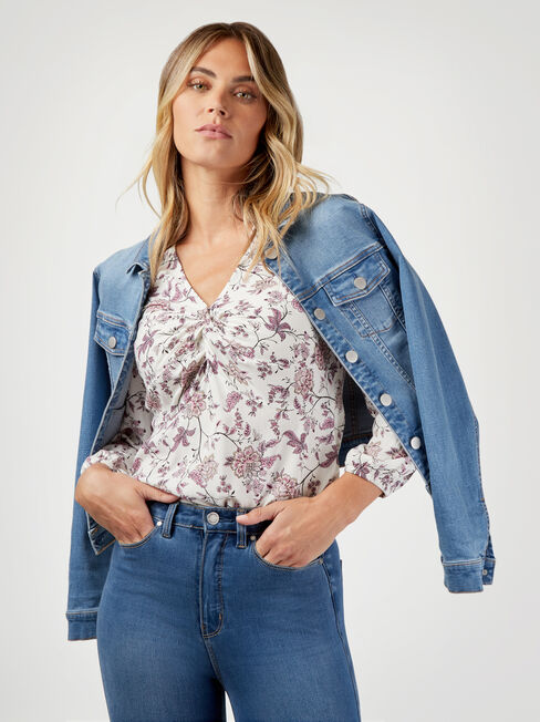 Terryn Twist Front Blouse, Purple, hi-res