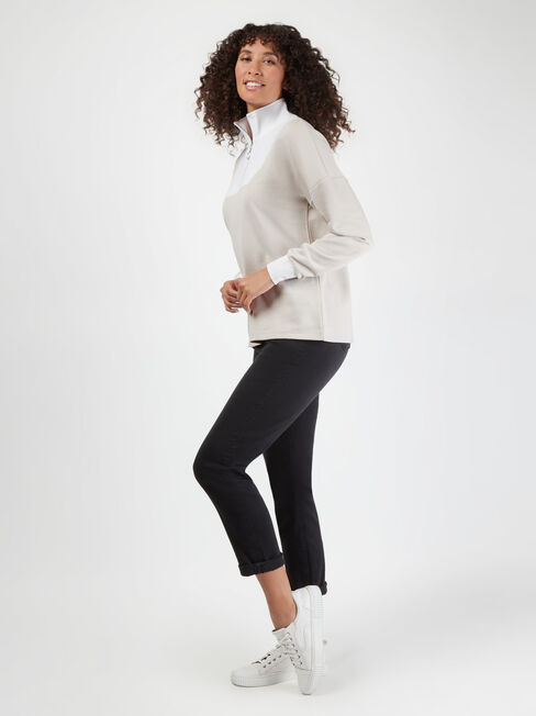 Aisha Zip Front Sweat, Brown, hi-res
