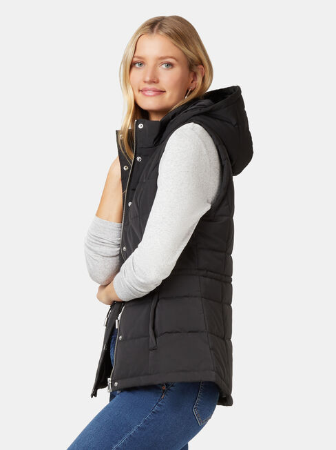 Bella Padded Vest, Black, hi-res