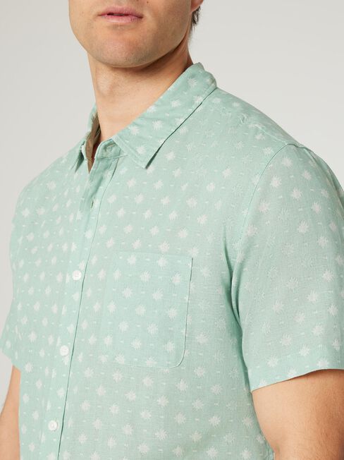 SS Nolan Print Linen Shirt, Sea Green, hi-res