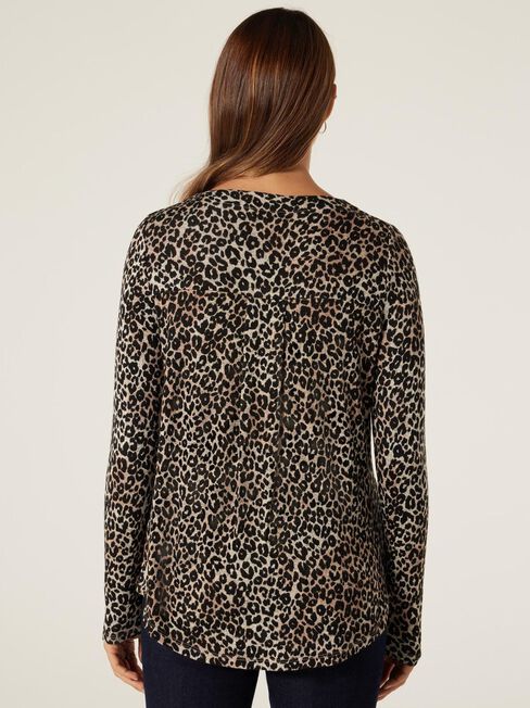 Sophia Soft Touch Curve Hem Pullover, Camel Leopard, hi-res