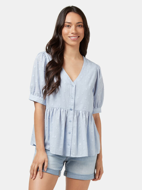 Charlotte Button Through Peplum Top, Blue, hi-res