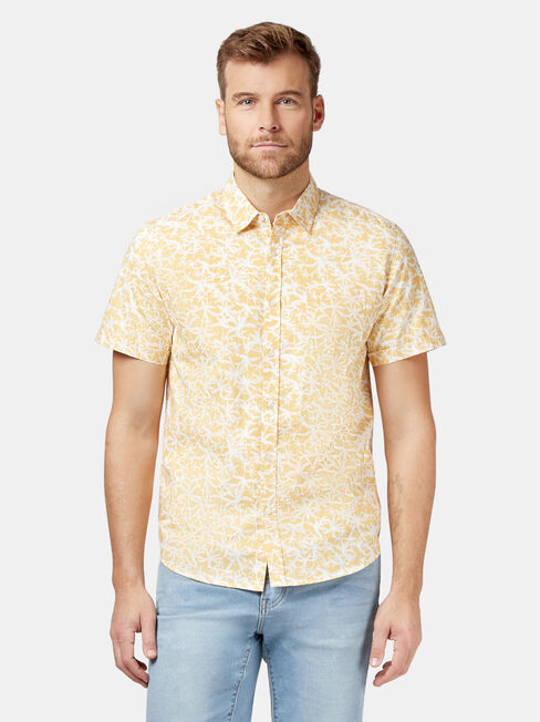 Earl Short Sleeve Print Shirt, Yellow, hi-res
