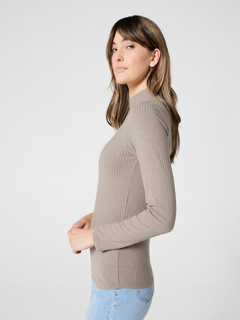 Morticia Mock Neck Top, Brown, hi-res