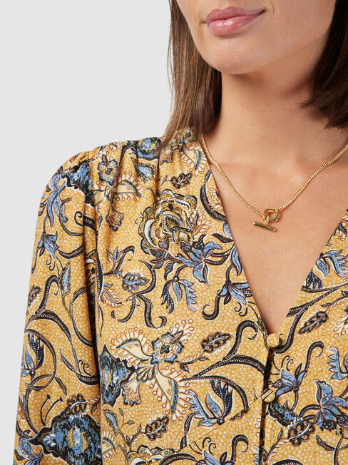 Everly Button Thru Top, Yellow, hi-res