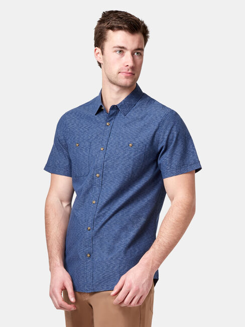 Gus Short Sleeve Textured Shirt, Blue, hi-res