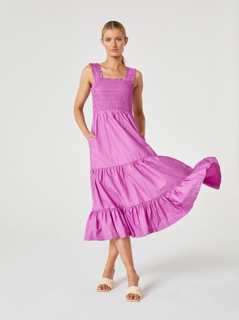 Holly Smocked Bodice Dress, Purple, hi-res