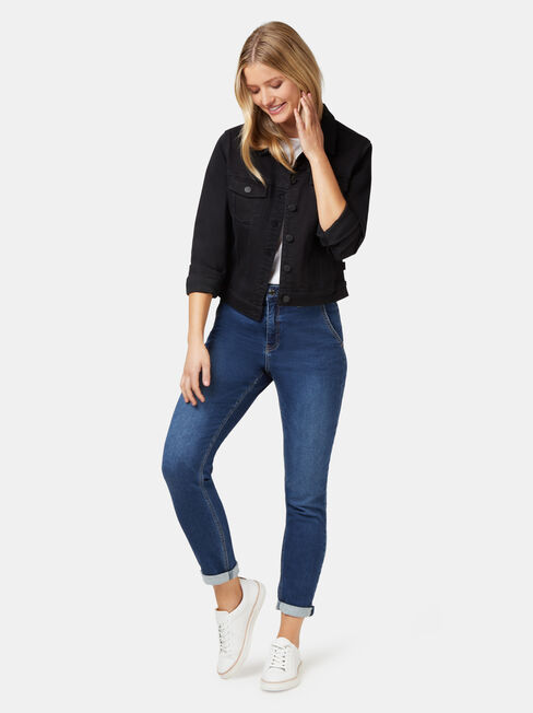 Classic Stretch Denim Jacket, Black, hi-res