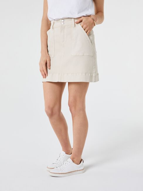 Bella A-Line Denim Skirt, White, hi-res