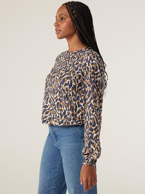 Jenna Elastic Waist Top, Blurred Animal, hi-res