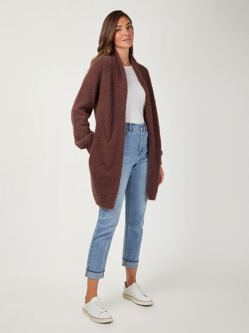 Faye Fluffy Soft Cardi, Brown, hi-res