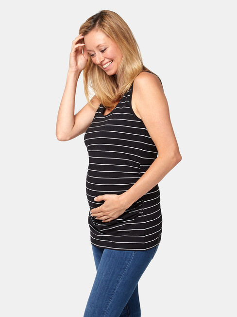 Lola Maternity Cotton Basic Tank, Stripe, hi-res