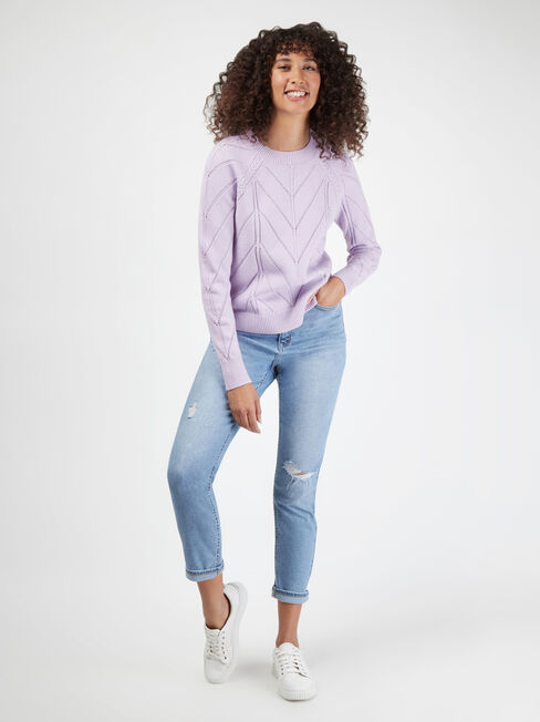 Emma Pointelle Knit, Purple, hi-res
