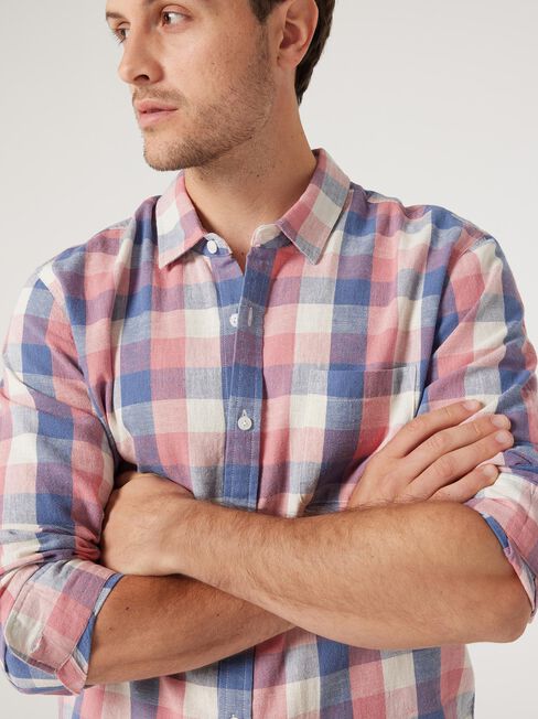 LS Craige Check Linen Shirt, Pink Multi, hi-res