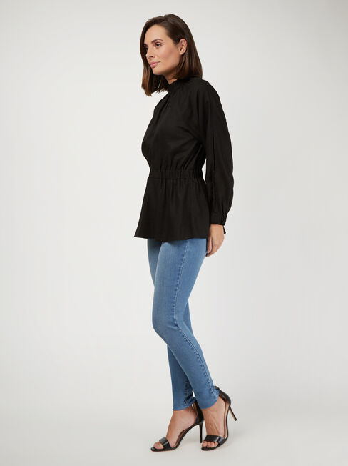 Jasmine Split Sleeve Blouse, Black, hi-res