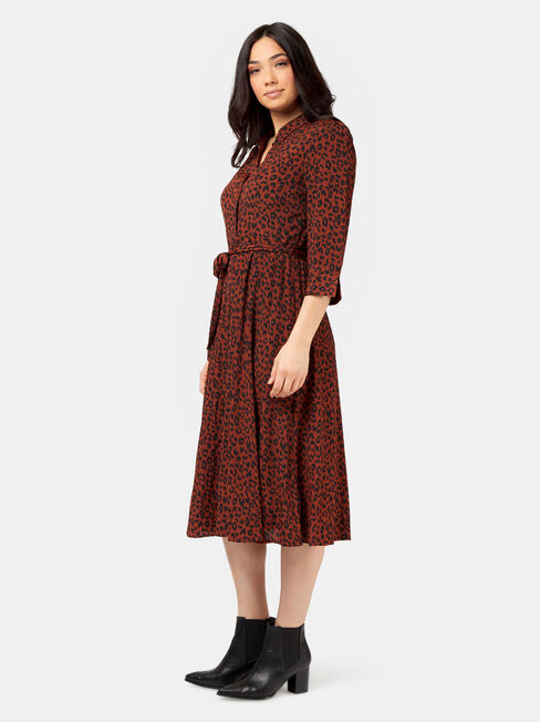 Mishy Midi Shirt Dress, Brown, hi-res