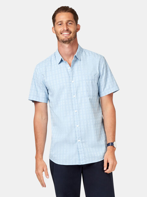 Leon Short Sleeve Textured Shirt, Blue, hi-res