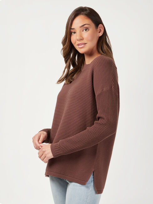Sophia Cotton Ottoman Pullover, Brown, hi-res