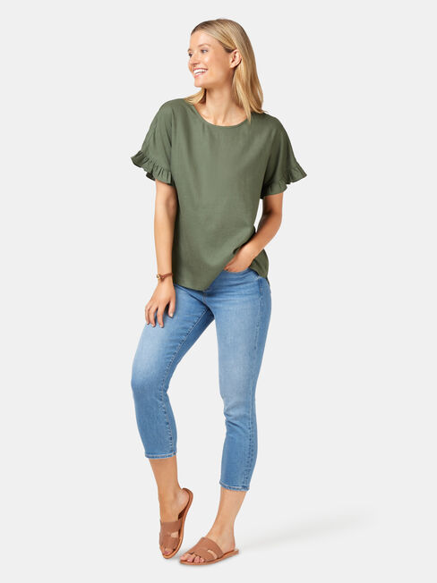 Fiona Ruffle Sleeve Top, Green, hi-res