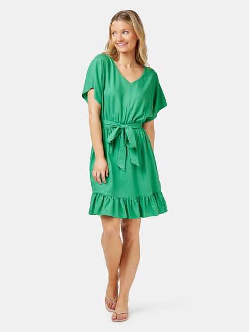 Leah Ruffle Dress, Green, hi-res