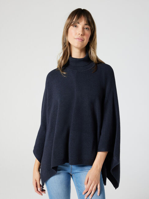 Irene Ottoman Stitch Poncho, Ink Marle, hi-res