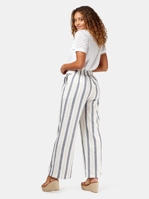 Phoebe Belted Stripe Pant, White, hi-res