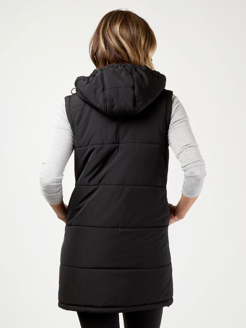 Belinda Longline Padded Vest, Black, hi-res