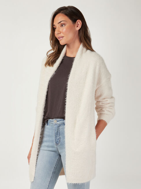Faye Fluffy Soft Cardi, White, hi-res