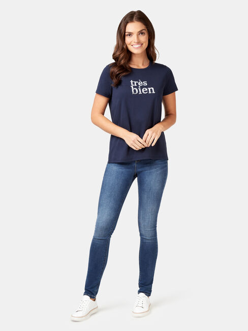 Tres Bien Slogan Tee, Blue, hi-res