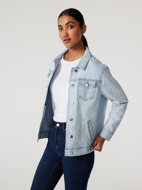 Boyfriend Denim Jacket, Light Blue, hi-res