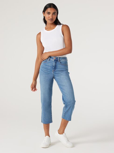 Annie Mid-Waisted Straight Capri, Mid Indigo, hi-res