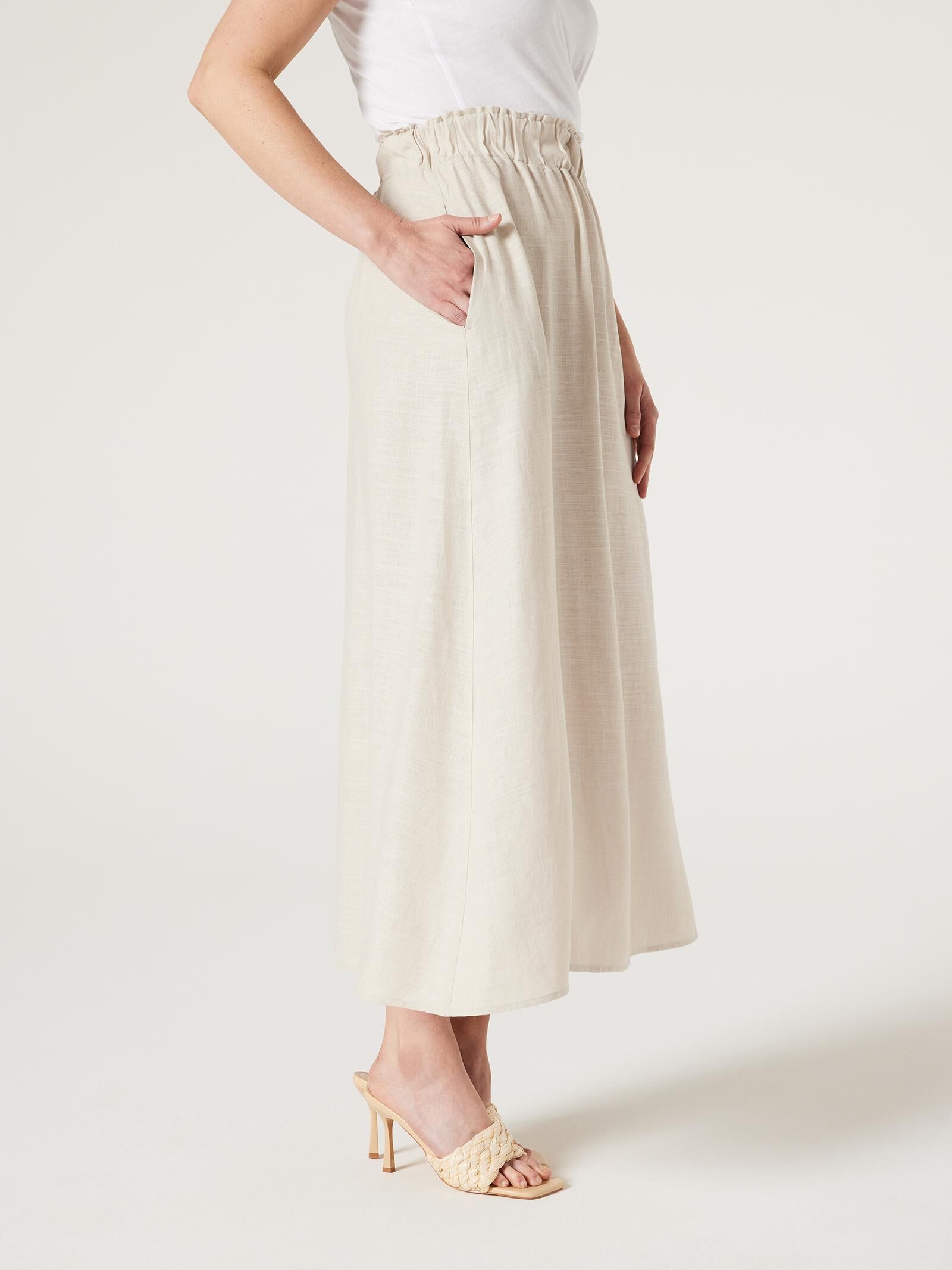 High waisted deals linen midi skirt