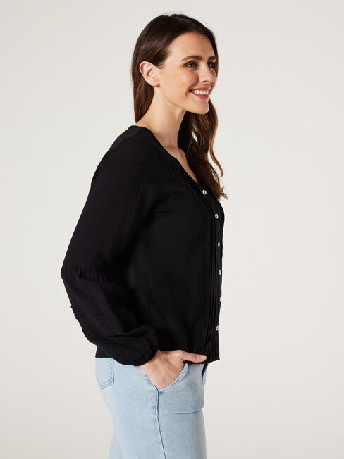 Everlie Pintuck Top, Black, hi-res