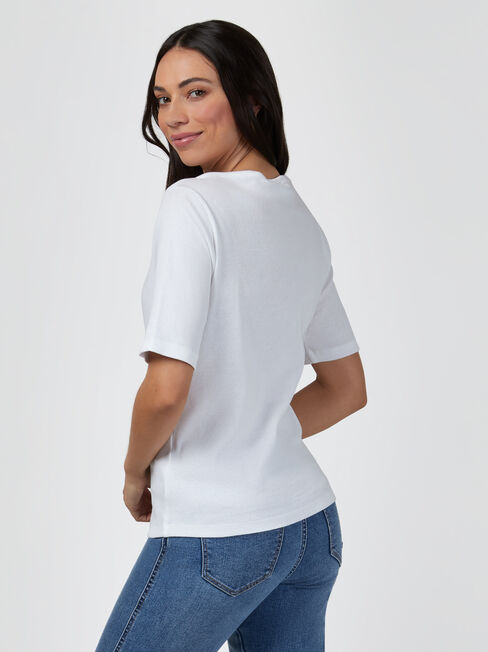 Rib Elbow Sleeve Boatneck Tee, White, hi-res