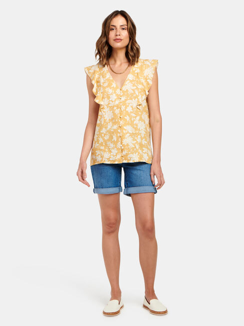 Penelope Flutter Slv Top, Yellow, hi-res
